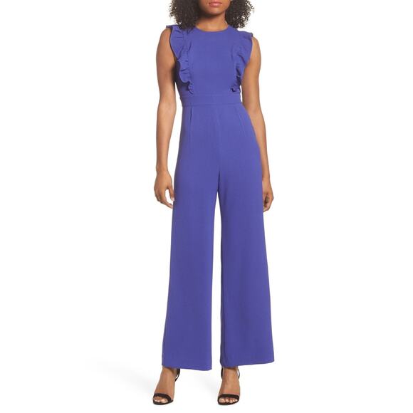 Charles Henry Ruffle Sleeve Straight Leg Jumpsuit Size XS Purple - Picture 1 of 7